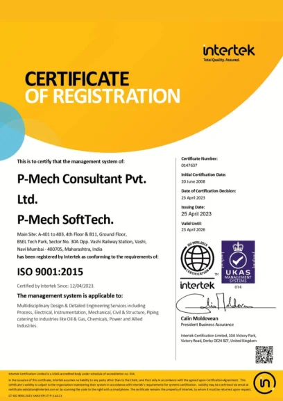 This is certify that the Environmental Management System of
                PMECH CONSULTANT PVT. LTD. PMECH SOFTECH has been assessed and
                found to conform to the requirments of ISO 9001:2015.